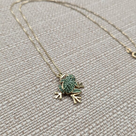 18 Inch Gold Over Sterling Silver Green Crystal Frog Necklace A6166 - Picture 3 of 8